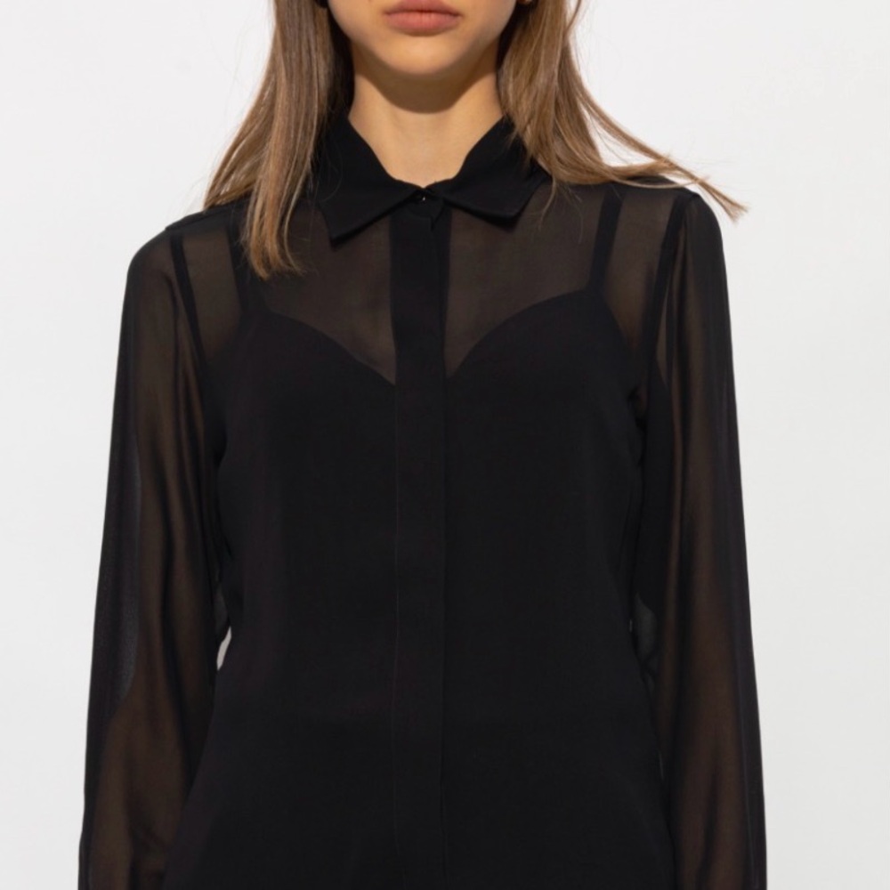 Sheer Black Button-Up Blouse